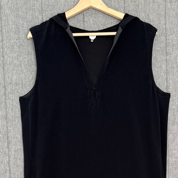 IAN R.N. Black Reversed Satin Sleeveless Hooded Column Evening Maxi Dress Size M - Picture 3 of 14